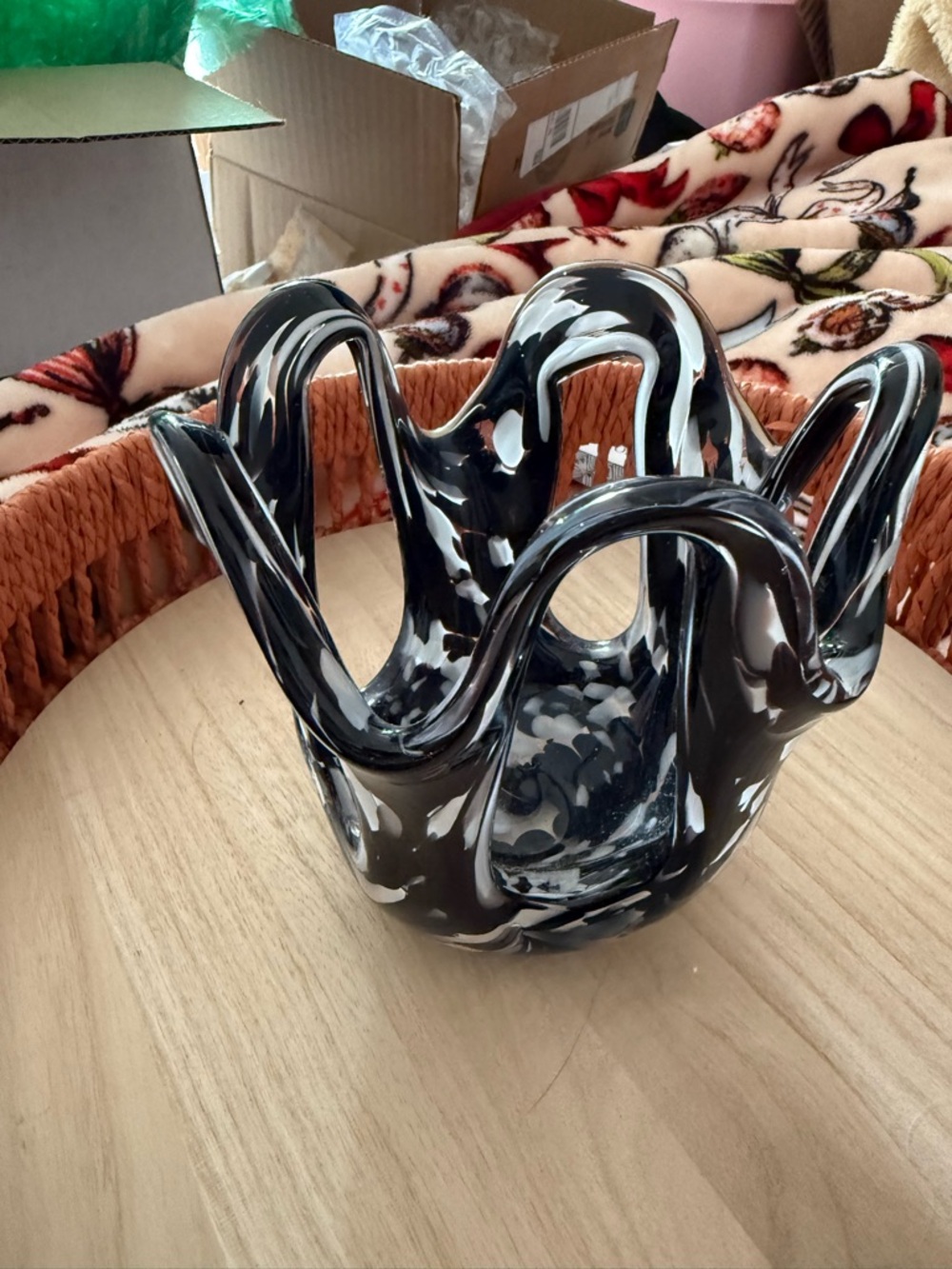 Murano Black and White Handblown Art Glass Bowl